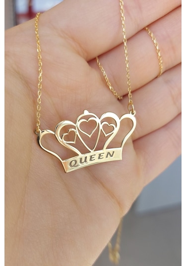 925 Ayar Gümüş 24 Ayar Altın Kaplama Kraliçe Tac Kolye