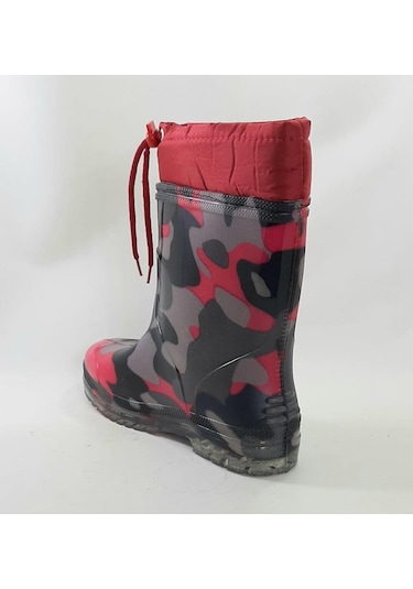 Çağrı Siyah-Pembe Içi Kürklü Kamuflaj Desenli Yağmur Çizme