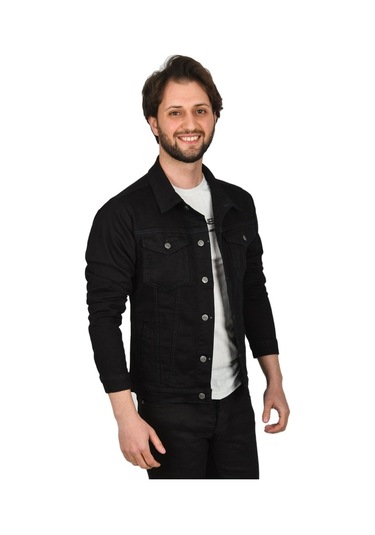 Deepsea Erkek Siyah Likralı Düğmeli Kot Mont 2201005 Siyah