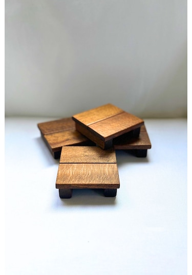 4 Lü Kahverengi 1.sınıf Masif Ahşap El Yapımı Bardak A Kahverengi