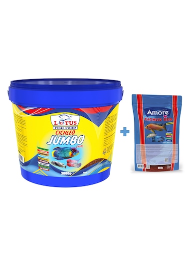 Lotus Jumbo Cichlid Chips Kova 3 KG + Cichlid Red Granules Poşet 860 G