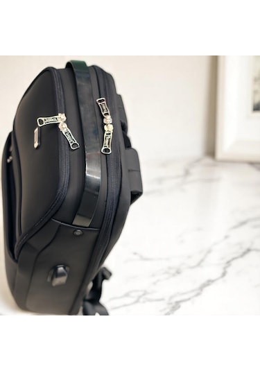 Laptop Gözlü İnce Tasarım Şifreli Sırt Çantası Baggaj S24135 Siyah - Gri