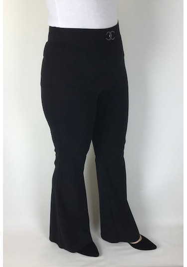 Scuba Krep Beli Lastikli İspanyol Paça Pantolon Siyah