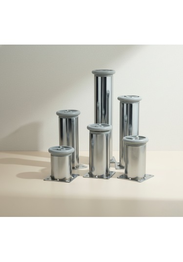 Ludıa 6 Farklı Ölçüde Metal Ayarlanabilir Tablalı Mobilya Ayağı 6cm,8cm,10cm,12cm,15cm,20cm Gri