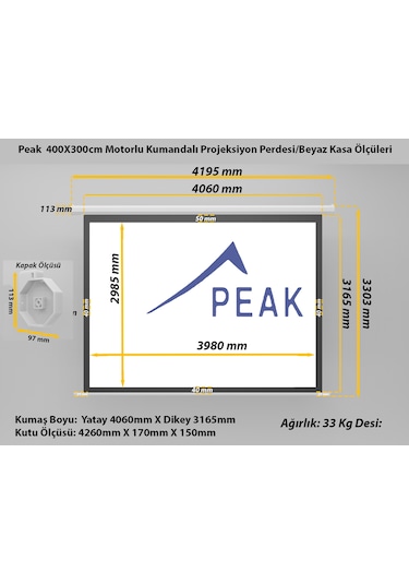 Peak M200 400x300 CM Motorlu Kumandalı Projeksiyon Perdesi