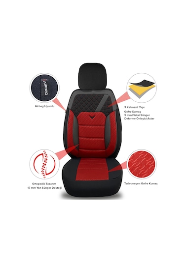 Minderland K1 - Suzuki Splash İle Uyumlu Koltuk Kılıfı, Tam Takım/kırmızı-siyah