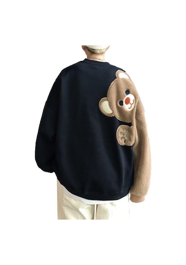 Siyah Çift Kazak Karikatür Ayı Yuvarlak Rahat Gevşek Yaka Uzun Kollu Büyük Boy Yumuşak Sıcak Erkek Kadın Spor Üst Siyah Siyah Çift Kazak Karikatür Ayı Yuvarlak Rahat Gevşek Yaka Uzun Kollu Büyük Boy Yumuşak Sıcak Erkek Kadın Spor Üst Siyah