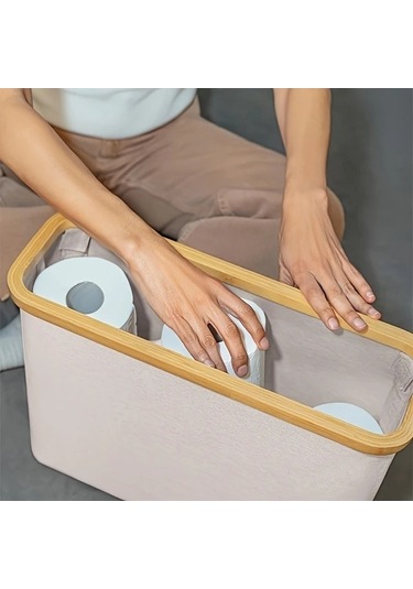 Trendooze Gaojunshop01 Bej Modern Tuvalet Kağıdı Tutucu Kapaklı Kompakt Sepetli Depolama 1 Adet Bej