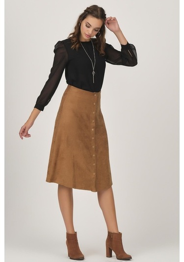 Shahiqa Kadın Önü Çıtçıtlı Suni Süet Etek