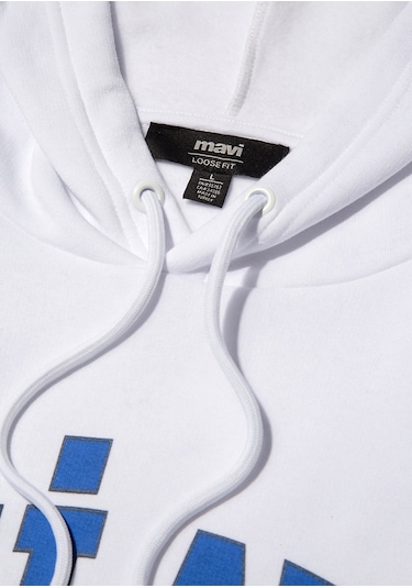 Mavi - Miav Baskılı Kapüşonlu Sweatshirt 0s10122-620 Beyaz