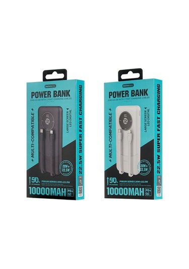 Tongxida Remax Rpp-37 10000mah Güç Bankası 20w+22.5w İphone Uyumlu Android Çift Hızlı Şarj Dahili Kablolar Beyaz Beyaz