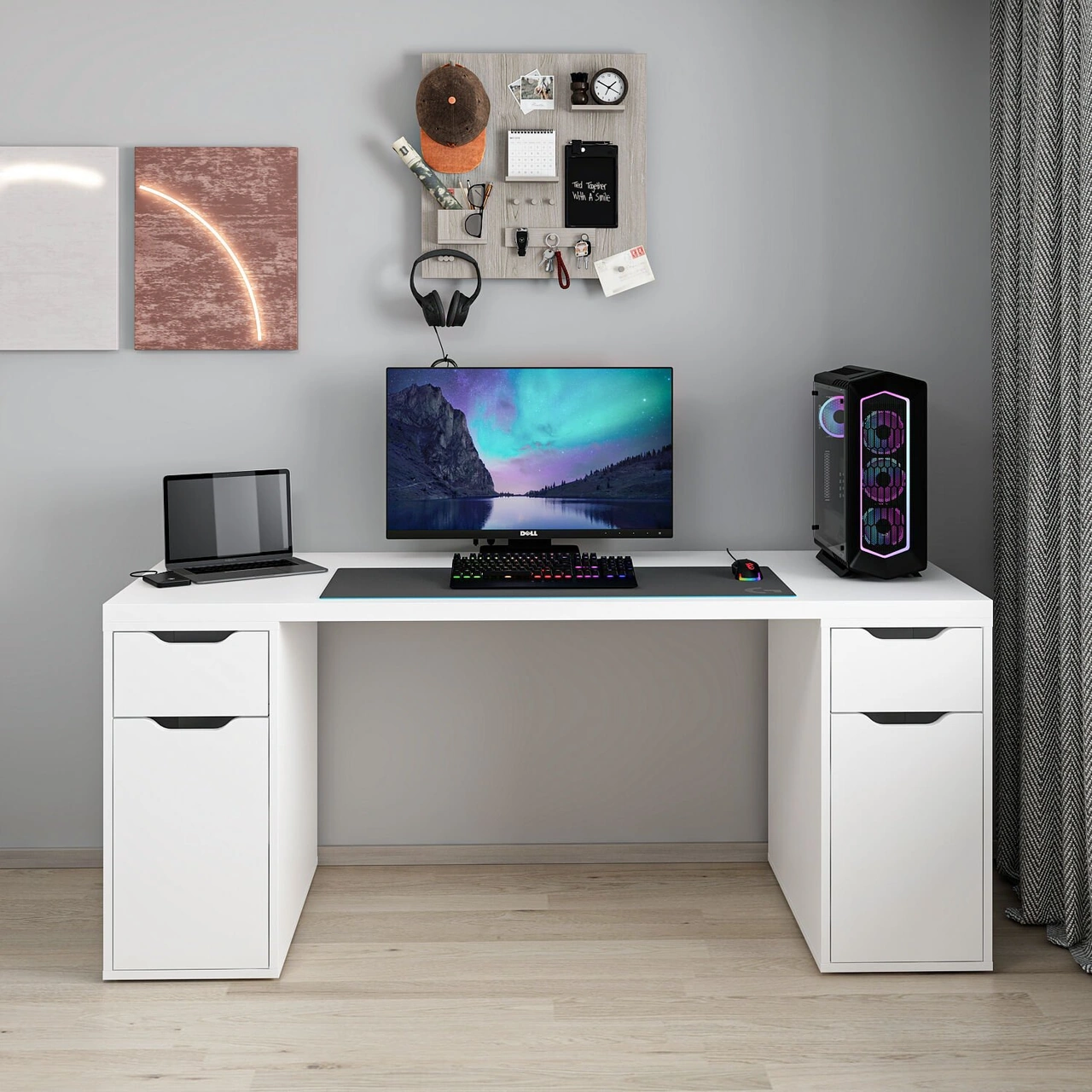 Alen 180 Cm 2 Çekmeceli 2 Dolaplı Çalışma & Oyuncu Masası - Beyaz Beyaz