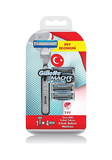 Gillette Mach3 Turbo Milli Takım Özel Paketli Tıraş Makinesi + Yedek Başlık 4'lü