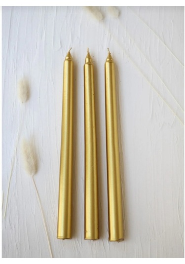 Denic 3 lü Metalik Gold Şamdan Mum Konik Mum