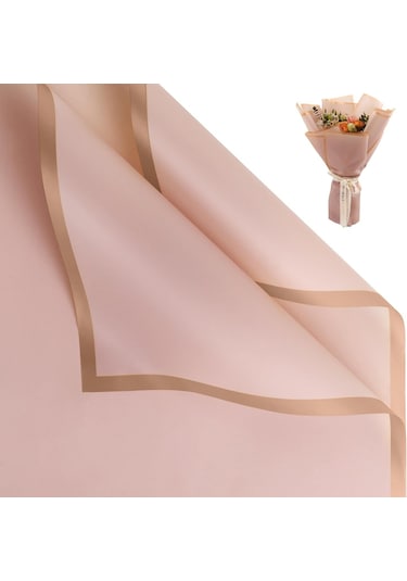 Çiçek Buket Kağıdı - Çiçek Ambalaj Kağıdı - Pembe - Altın Kenarlı