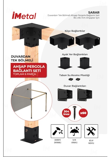 Sarar Duvardan Tek Bölümlü Pergola Bağlantı Seti Ahşaplar İçin