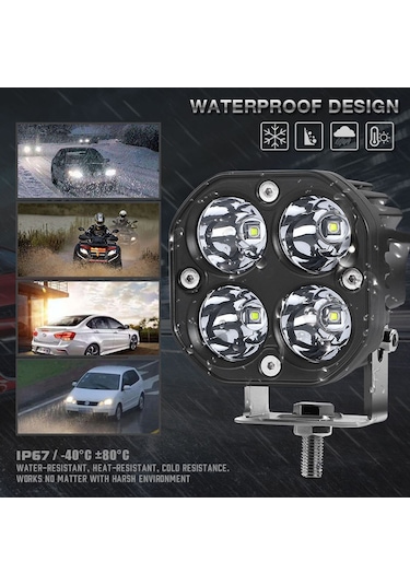 Neevoyu 40w 12-24v Ip67 Su Geçirmez Led Farı, 4000lm Beyaz Işık, 3 İnç Kare Off-road Truck Araç Spot Lambası Tek Adet