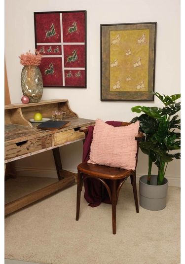 Peraluna Foam Pıllow Şifon Şerit Triko Yastık Kılıfı 45x45 Cm Pudra - Pudra