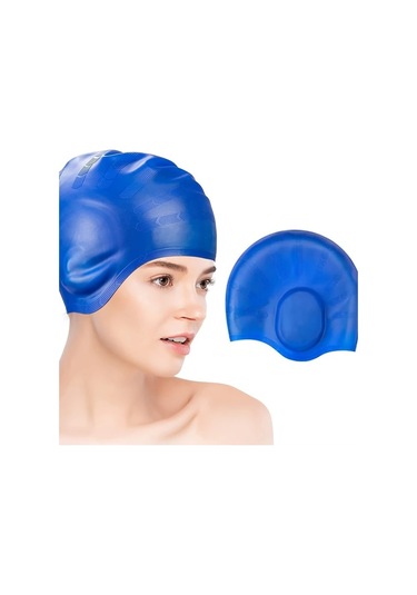 Zhanglei001 Mavi Uzun Saç Yüzme Boneu Su Geçirmez Kulak Koruma Rahat Yetişkin Mavi