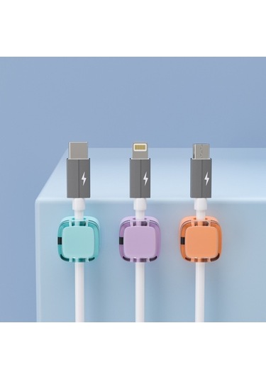 Fastbuy 6'lı Turuncu Masaüstü Mıknatıslı Kablo Düzenleyici, Otomatik Yapışkan Kutuplu Kordon Tutucu