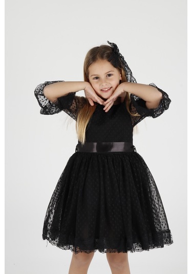 Ahengim Kız Çocuk Tokalı Ve Tül Dantel Günlük Trend Elbise Ak2209 001
