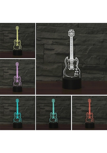 Sones Beş Telli Gitar Şekli 3d Renkli Led Görüş Işığı Masa Lambası, Çatlak Dokunmatik Versiyon Çok Renkli
