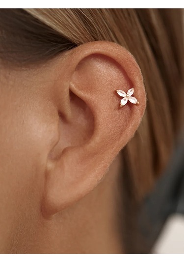 Zoloto Russkih 925 Ayar Gümüş Kaplamalı Helix Labre Yapboz Küpe 153618051 Altın