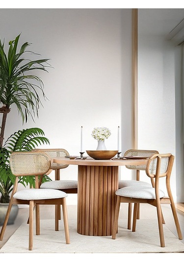 Bergen İskandinav Natural Ahşap Masa Sandalye Takımı 100x100 Natural