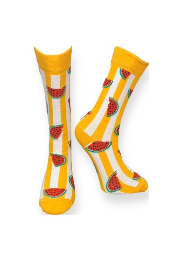 4'lü Unısex Elma, Karpuz Ve Dalga Tasarımlı Esnek Nem Alabilen Pamuklu Spor Soket Çoraplar Çok Renkli