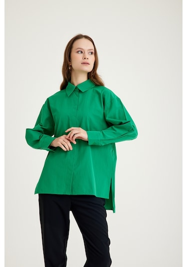 Mizalle Basic Poplin Yeşil Gömlek Yeşil