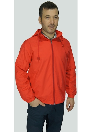 Uniprom Erkek Yağmurluk File Astarlı Kapşonlu Kırmızı