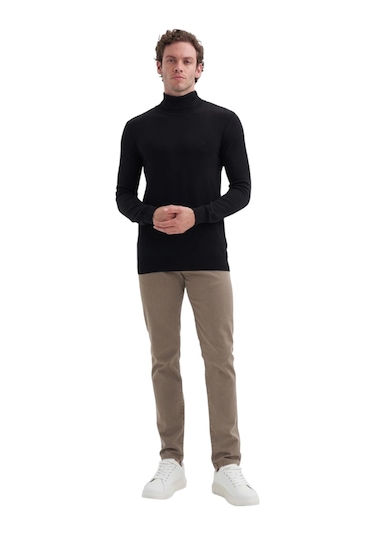 Cazador Pamuk Kumaş Slim Fit Basic Tam Balıkçı Kazak Siyah