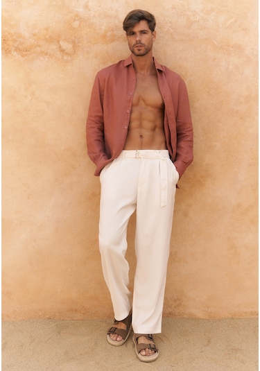 Mai Collection Lorenza Kemer Detay Bej Erkek Pantolon Bej