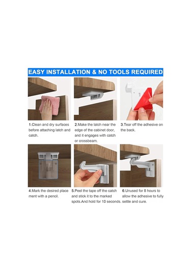 Hangfox 12 Adet Bebek Güven Kilitleri, Gizli Tasarım Çekmece Dolap Kilitleri, Geniş Yapıştırıcı Alanı İle Çocuk Koruma Aleti Beyaz