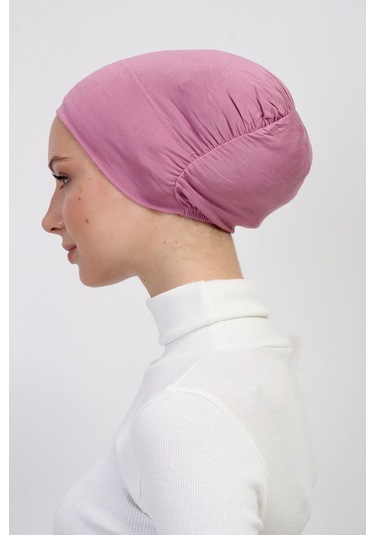 Lastikli Kaymaz Geçmeli Pratik Tesettür Bone Pembe