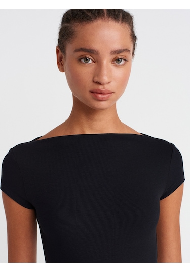 Dilvin 31855 Kayık Yaka T-shirt-siyah SIYAH