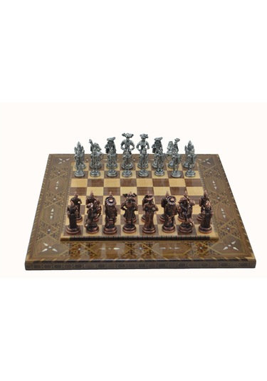 Gifthome Metal Satranç Takımı - Seti battal ispanyol antik Taş dü