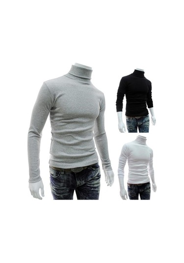 Siyah Sıcak Örme Gömlek Şık Üst Balıkçı Yaka Düz Renk Esnek Örme Gömlek Siyah