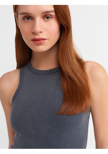 Dilvin Yıkama Efektli Midi Elbise Antrasit