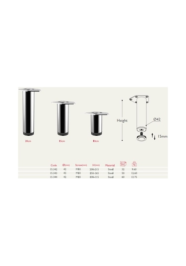 Gürçayhırdavat Metal Mobilya Ayağı Siyah Çap 42Mm - 20Cm (4 Adet)