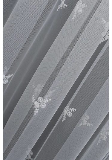 Tül Perde Mini Kare Silver Gold Tasarım Sırma Çizgili Tül 3kat Pileli Tül Perde BEYAZ