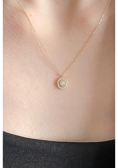 Zümrüt Sarraf Yeşil 8 Ayar Altın Dairesi Taşlı Kolye