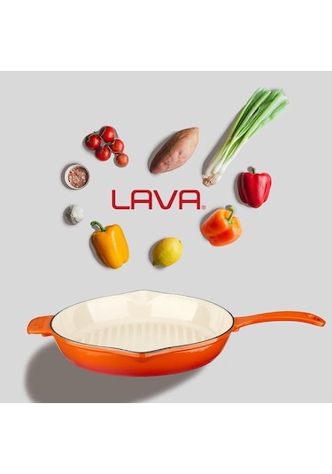 Lava Döküm Yuvarlak Izgara Tavası Döküm Demir Yekpare Saplı Edition Serisi Çap Ø 28cm Turuncu