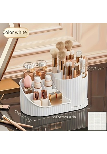 Meridiangoods 360 Dönen Beyaz Makup Organizatör Kutusu - Fırçalar, Rujlar, Cilt Bakımı İçin Kompakt Beyaz