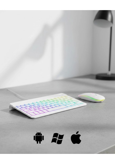 Türkçe Q Aydınlatmalı Klavye Mouse Seti Kablosuz Bluetooth Destekli