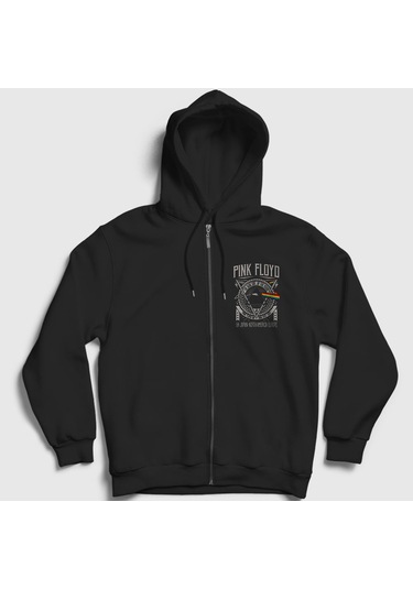 Presmono Unisex Tour Pink Floyd Fermuarlı Kapüşonlu Sweatshirt Siyah
