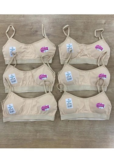 6'lı Paket Askılı Pedli Düz Büstiyer Karışık Renk Ten