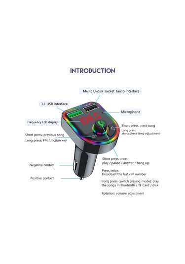 Sones F6 Araba Fm Verici Renkli Solunum Atmosferi Lambası Mp3 Çalar Şarj Cihazı