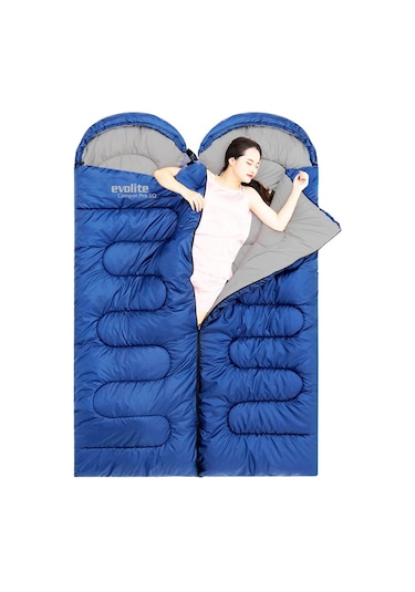 Evolite Camper Pro SQ Birleştirilebilir 2 Kişilik Uyku Tulumu Mavi
