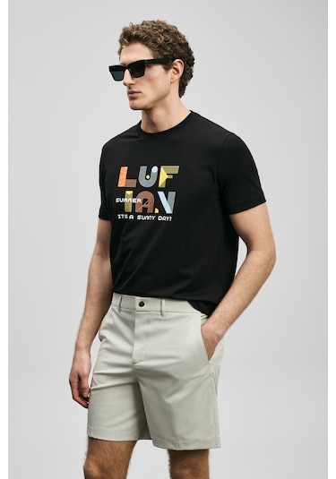 Lufian Sunny Modern Grafik T- Shirt Siyah Siyah 111020291100100